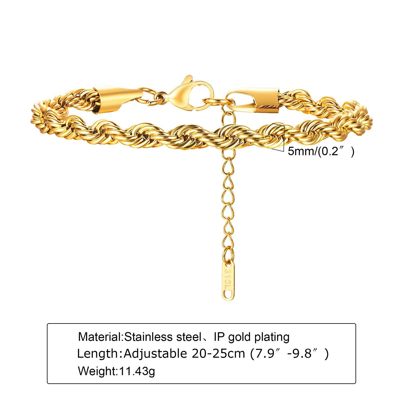 

Браслеты из нержавеющей стали 2-5 мм для мужчин, мальчиков, регулируемый браслет-цепочка цвета золота, меди, рок, панк, крутой циркон, подарок