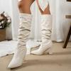 Comfort Soft Wrinkled Pu Solid Knee Boots Women 2025 Autumn Sexy Pointed Toe Super High Heel Boots Warm Square Heel Long Boots