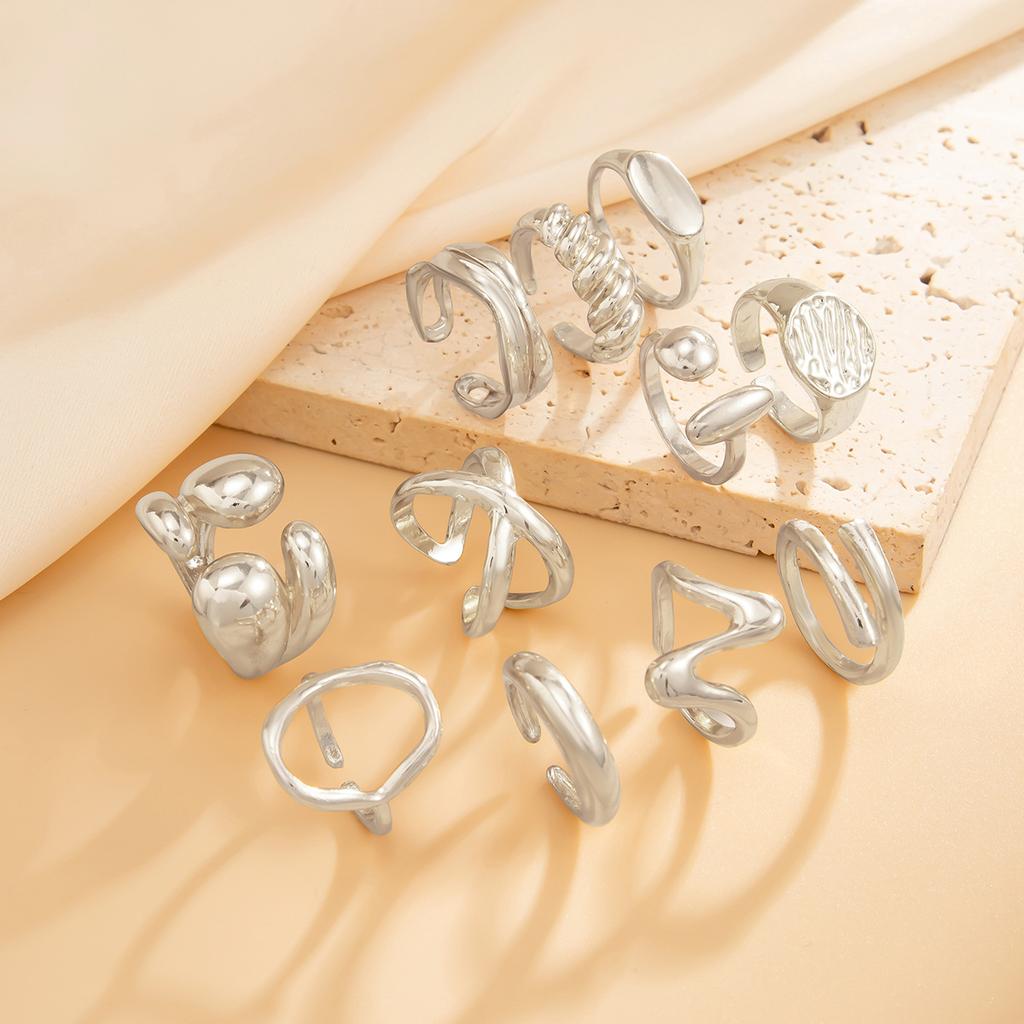 Vintage Gold Color Geometric Rings Trendy Finger Jewelry Hollow Out Adjustable Ring Set for Women Men Retro Boho Fashion Party Gift