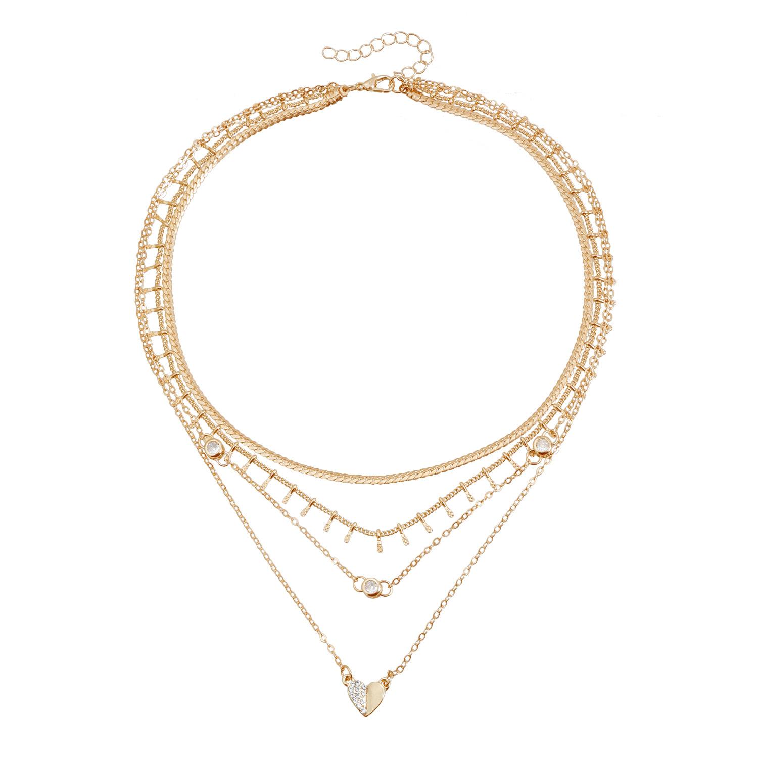 

European and American jewelry fringed chain diamond-encrusted love necklace women, fashionable multi-layer design niche V-shaped collarbone chain золотой