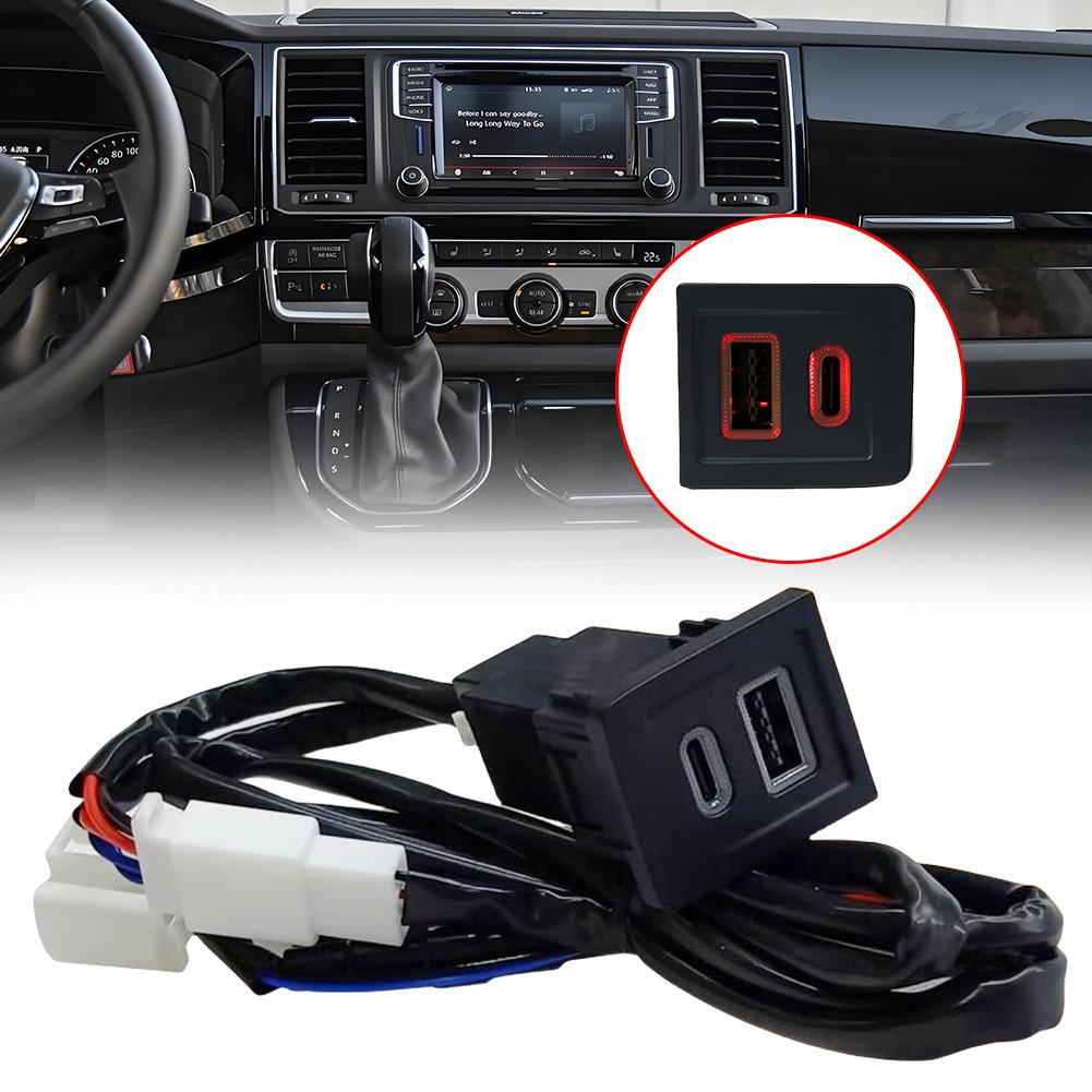 Dual USB Fast Charger Socket Outlet PD+QC3.0 Phone Charge Power Adapter Outlet Car Charger Adapter for VW Multivan T5 2003-2015
