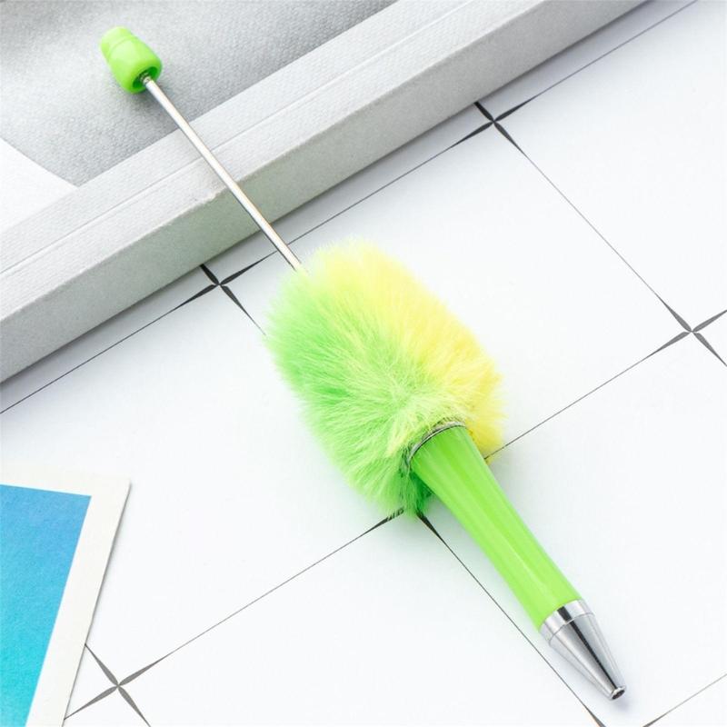6Pcs Beadable Ballpoint Pen Plush Ball Ballpoint Pen Write Smoothly Novelty Writing Pen for Student Kid Game Reward