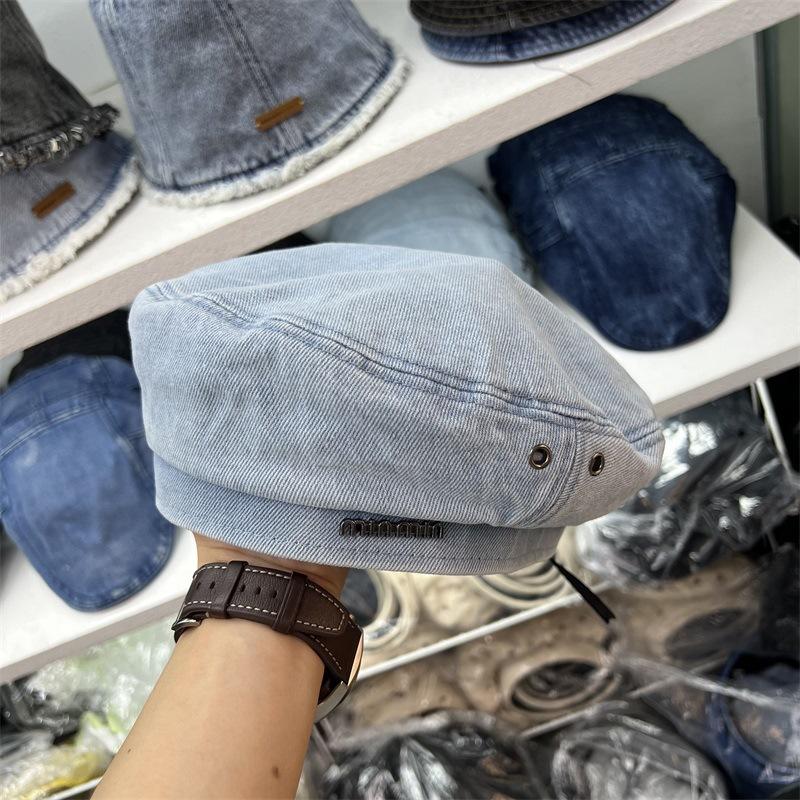 

Ковбойский берет женский осенний новый модный ретро модный стильный берет художника, подчеркивающий лицо, шляпка-бутон M（56-58cm） светло-синий