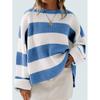 Women's Blue and White Stripe Loose Fit Long Sleeve Crew Neck Sweater