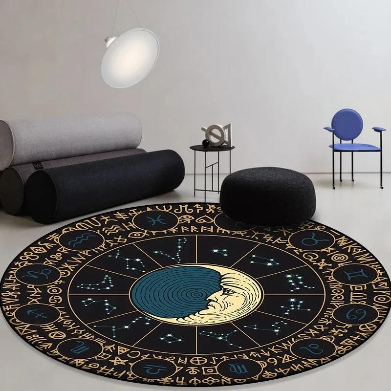 Sun Moon Constellation Round Rug Occult Astrology Carpet for Living Room Soft Kids  Bedroom Fashion Chair Rug Non-slip Floor Mat