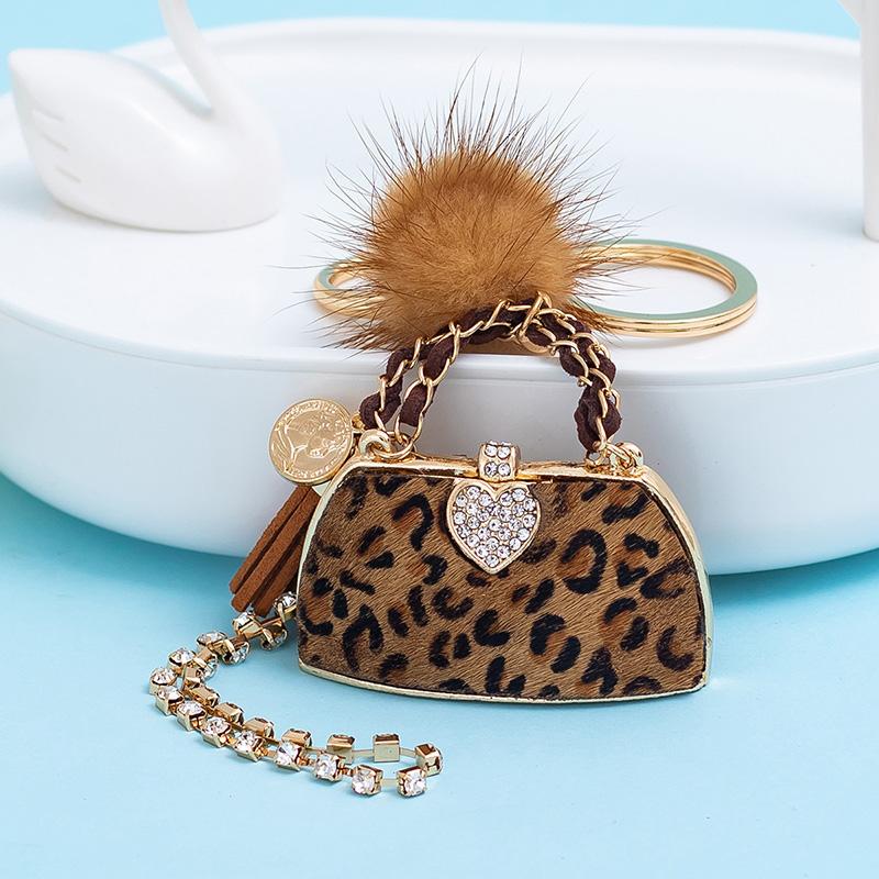 Chaveiro de Metal para Bolsa de Luxo Formato de Bolsa de Couro Feminino Charme de Alta Qualidade Decoração Suporta um Selo Bolsa de Couro Leopardo