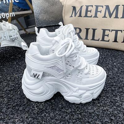 Fashion 9CM New Spring Women Hollow Sneakers 2025 Summer Casual Vulcanized Shoes High Platform Breathable Mesh Sneakers Female Dad Shoes