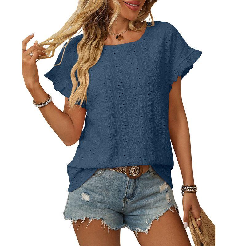 Round Neck Neck Sweet Short Sleeve Cutout Top Round Neck Sweet Short Sleeve Cut Out Tops