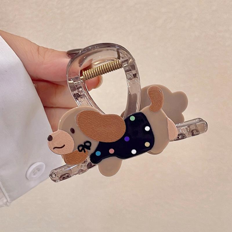 Korejská kreslená sponka do vlasů pes žralok: Štěněcí klip v kombinovaných barvách pro účesy vyčesané nahoru