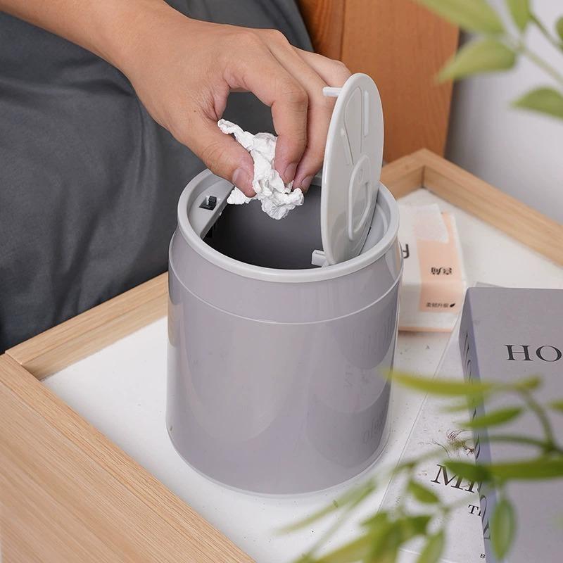 New Creative Can Desktop Trash Can Home Press Type Elastic Lid Mini Bedside With Lid Storage Bin Kitchen Bathroom Garbage Basket