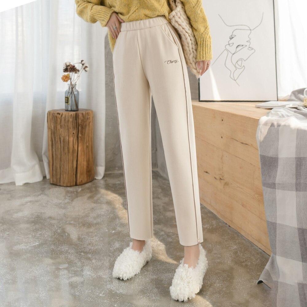 

Осень-зима модные утепленные винтажные кашемировые брюки для женщин, шерстяные теплые женские брюки с высокой талией в стиле Харадзюку, повседневные женские брюки XXL белый