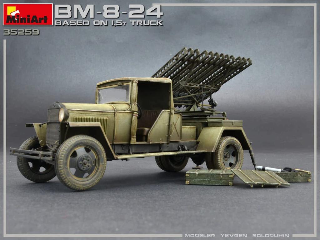 Miniart scale Soviet Katyusha gun mounted on a plastic model kit MA35259 1/35 BM-8-24 1.5-ton truck,
