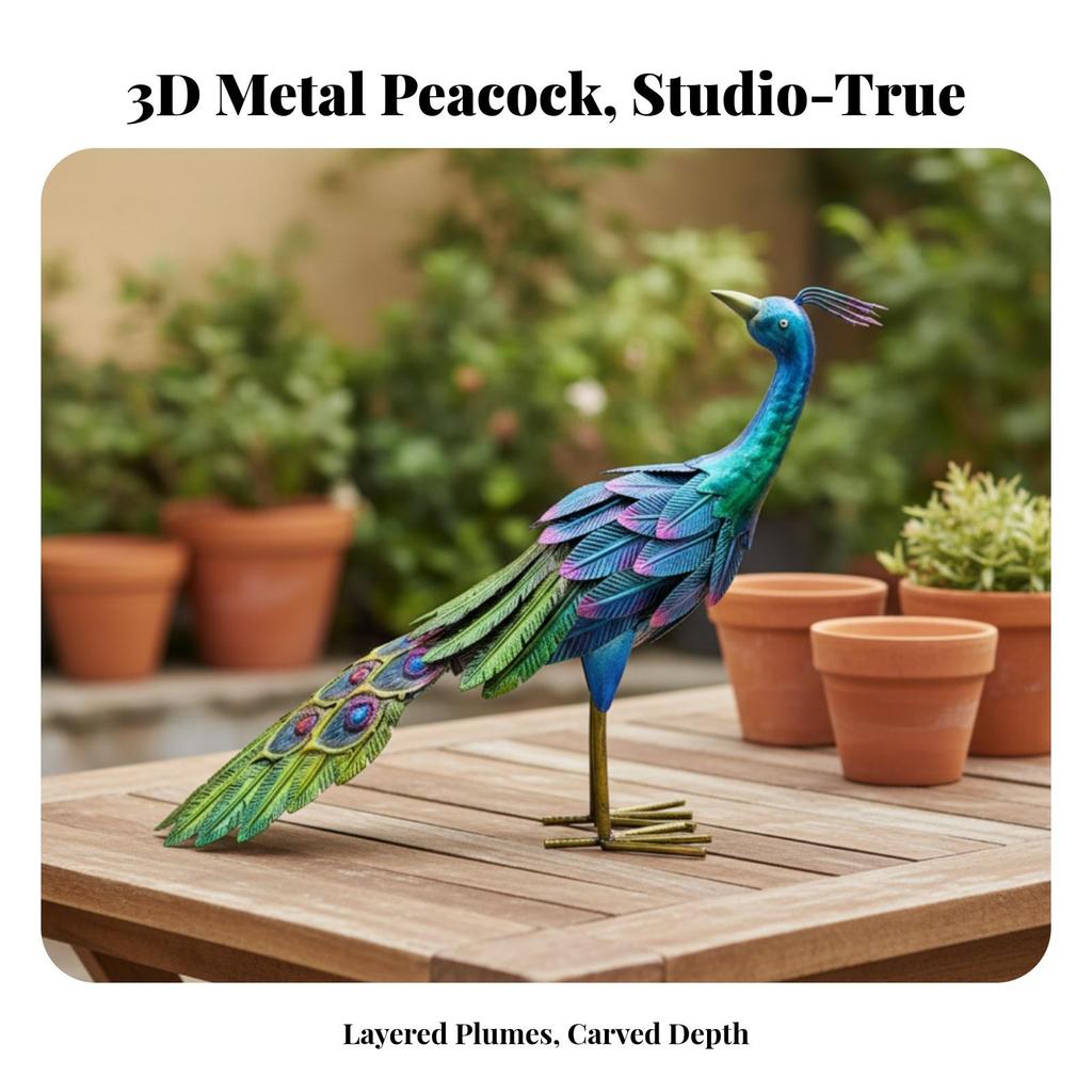Metal Peacock Statue Intricate Lawn Ornament Sturdy for Patio, Balcony