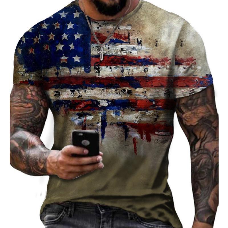 Summer Round Neck 3D American Independence Day Printed Top Fashionable Casual Short Sleeved Men's T-shirts