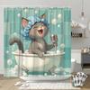 1pc Anthropomorphic Cat Shower Curtain - Singing in Bathtub, Retro Microphone Design, Polyester, Fashionable Bathroom Decor