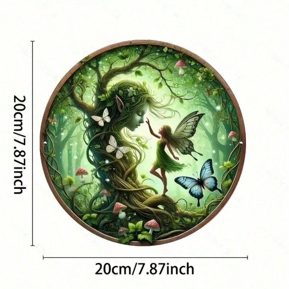 

Metal Wall Art Poster with Holes, Fantasy Fairies Butterflies Mushrooms for Living Room