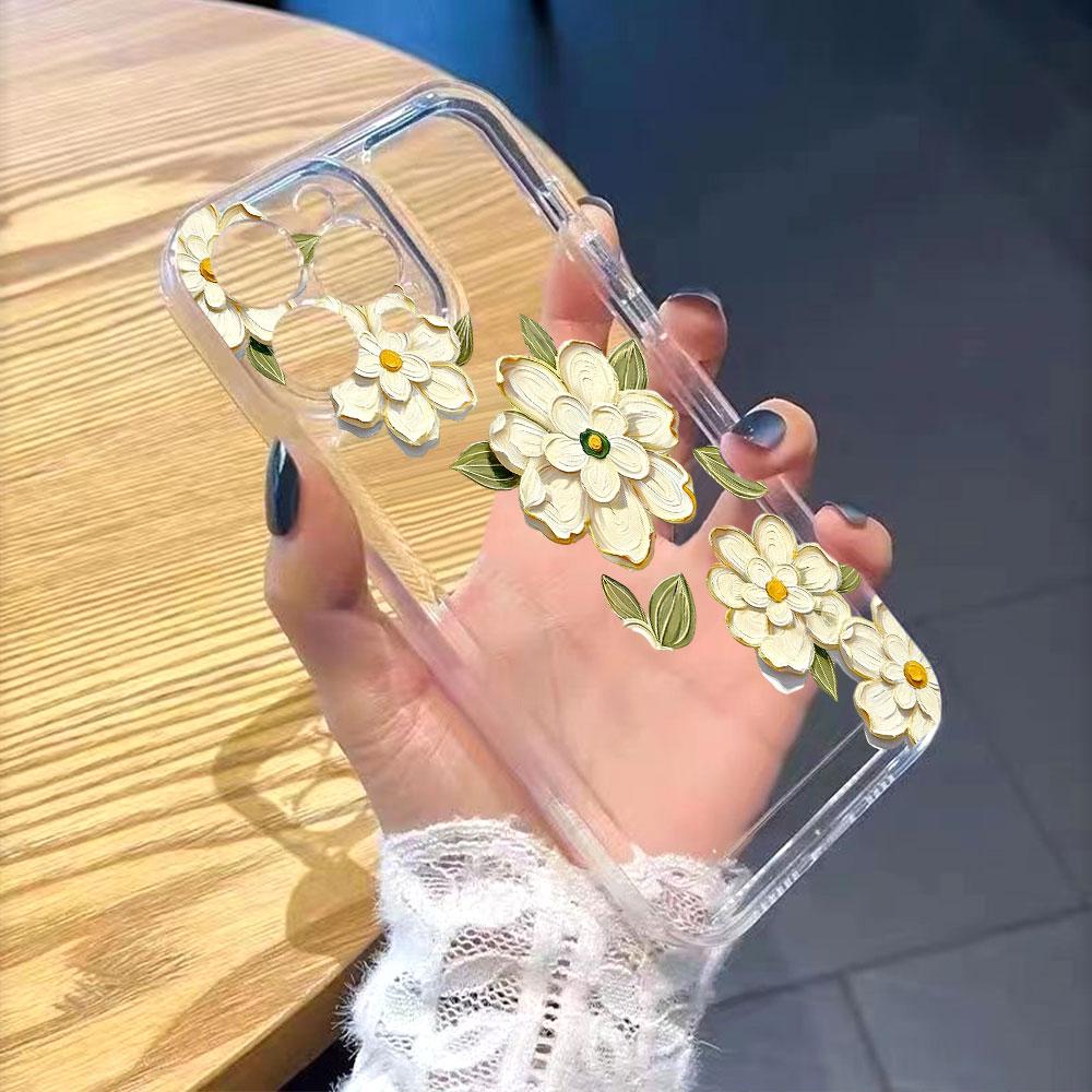White Camellia Garland Phone Case for IPhone 14 15 16 17 13 12 11 Pro Max Plus 12 13 Mini TPU Protect Cover