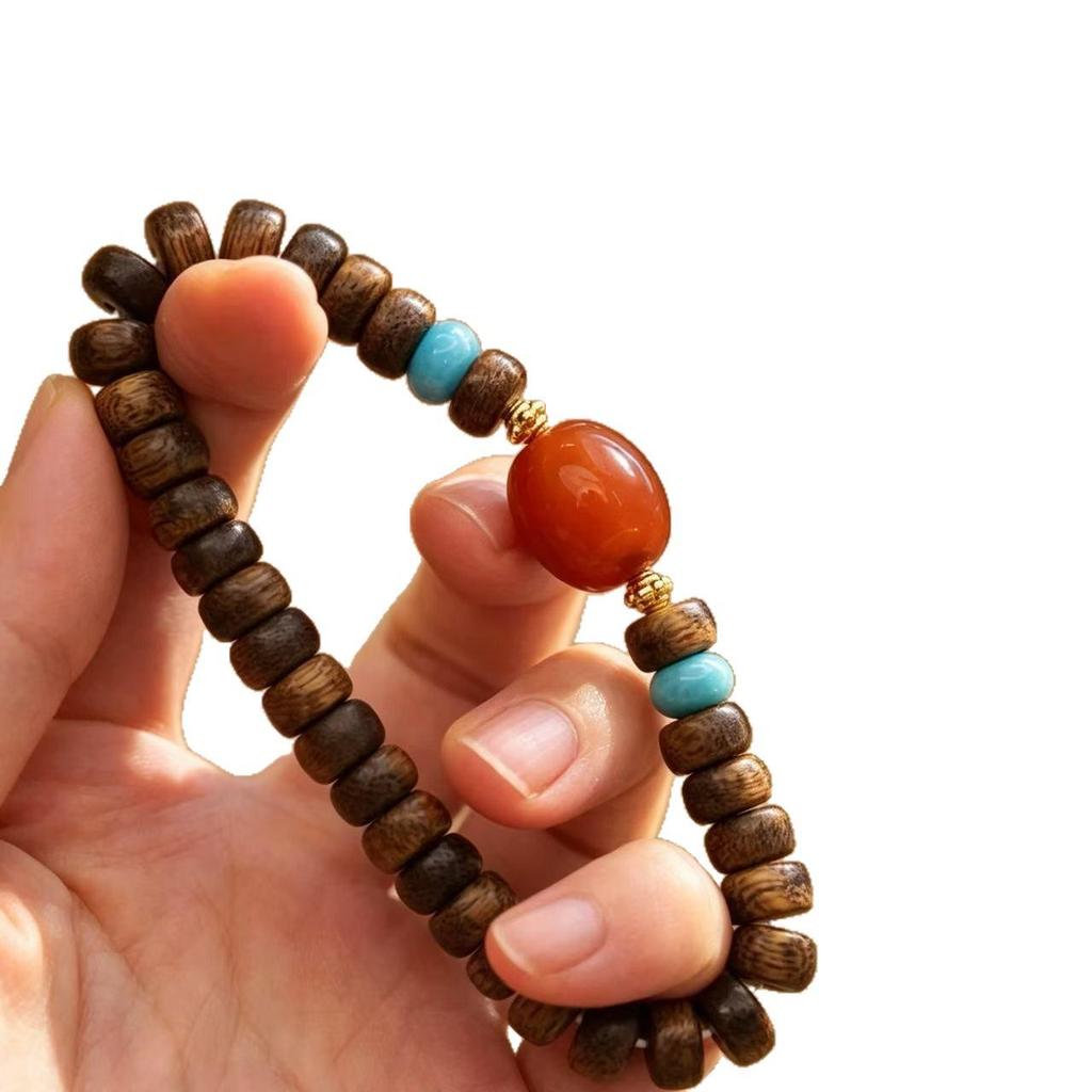 Exquisite Ethnic Agarwood & Imitation Beeswax Buddhist Prayer Beads Bracelet for Women