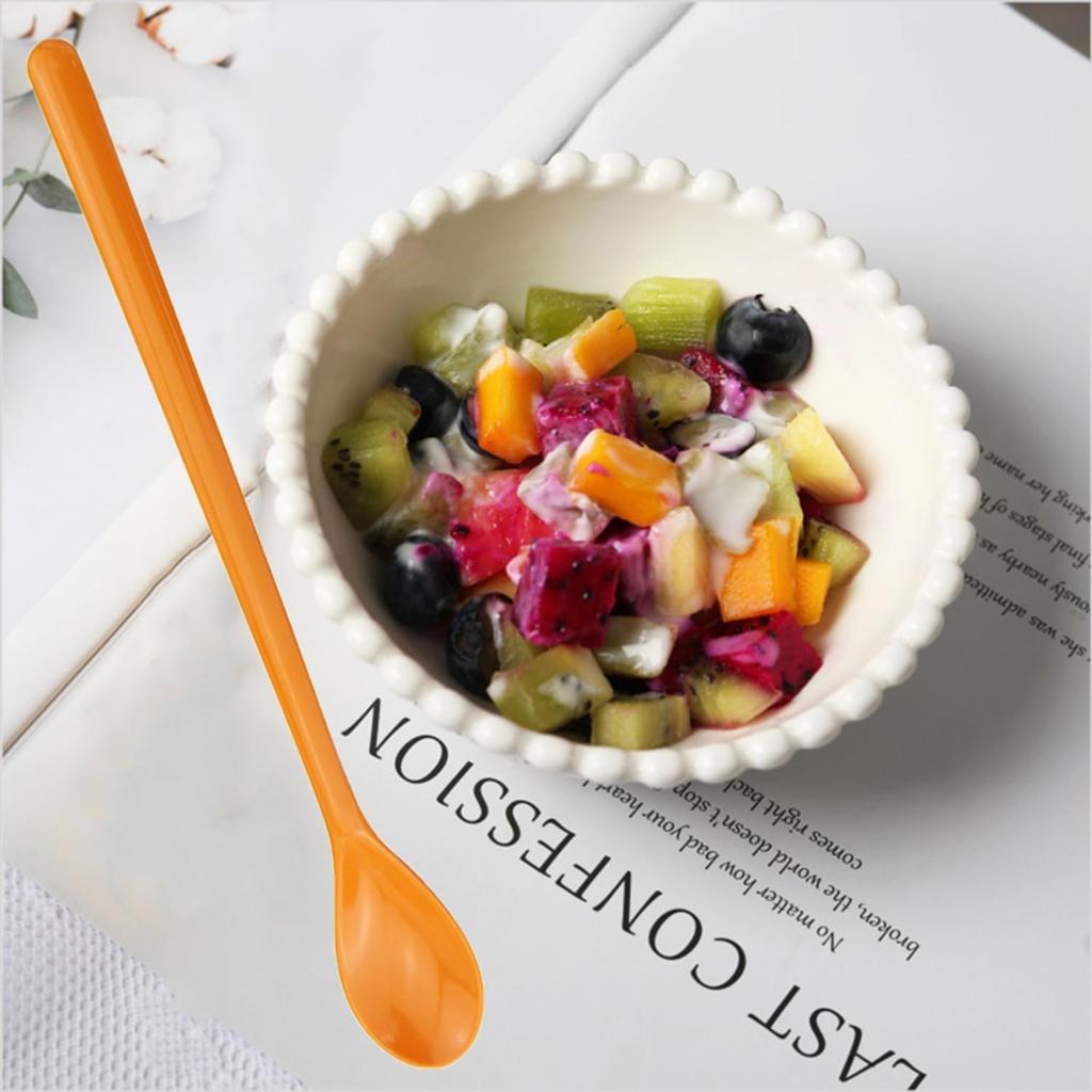 6PCS Plastic Long Handle Stirring Spoon 8.8 inch Food Grade Plastic Candy Coloured Spoon Coffee Drink Tall Cup Spoon Milk Tea Shop Dessert Ice Cream