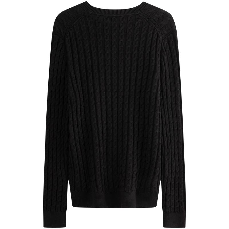 Calvin Klein Casual Commuter Embroidered V-Neck Cable Knit Sweater Unisex Sweater Space-Black J326795-BEH