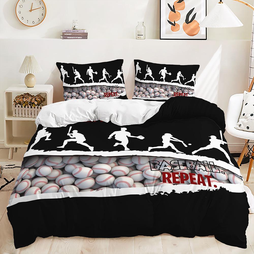Baseball Sports Pattern Printing Quilt Cover Pillowcase 3D Digital Printing Three-Piece Set
