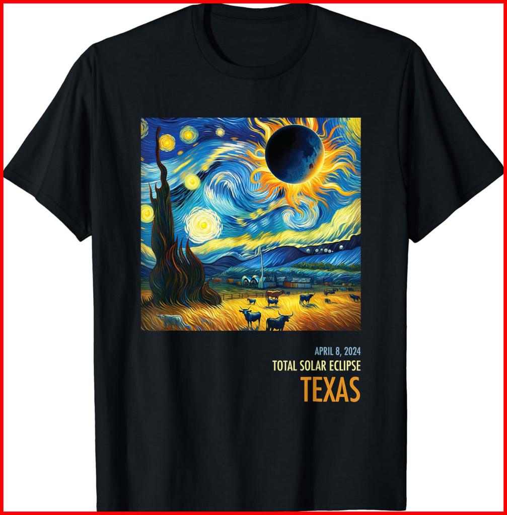 Całkowite zaćmienie Słońca 2024 T-shirt Texas Czarny Bawełniany S-5XL