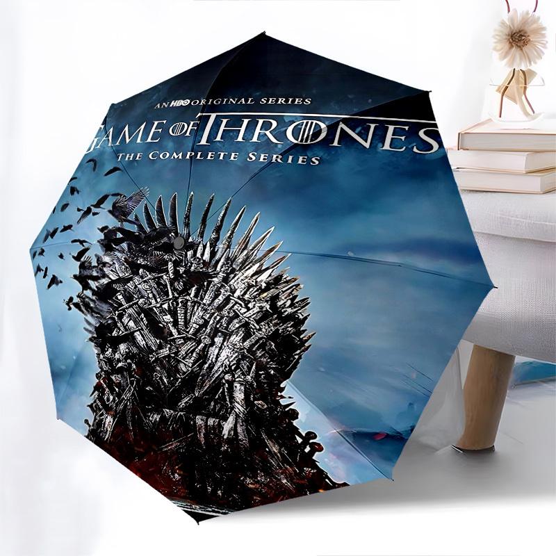 1pc Game of Thrones The Complete Series Automatic Folding Umbrella - Compact 8-Rib Design, Durable Plastic & Iron1260L
