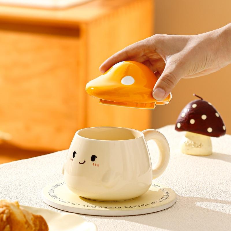 360ml Creative Ceramic Mushroom Coffee Mug with Lid Cute Cartoon Mushroom Decorated Mug Exquisite Afternoon Tea Latte Cup Gifts