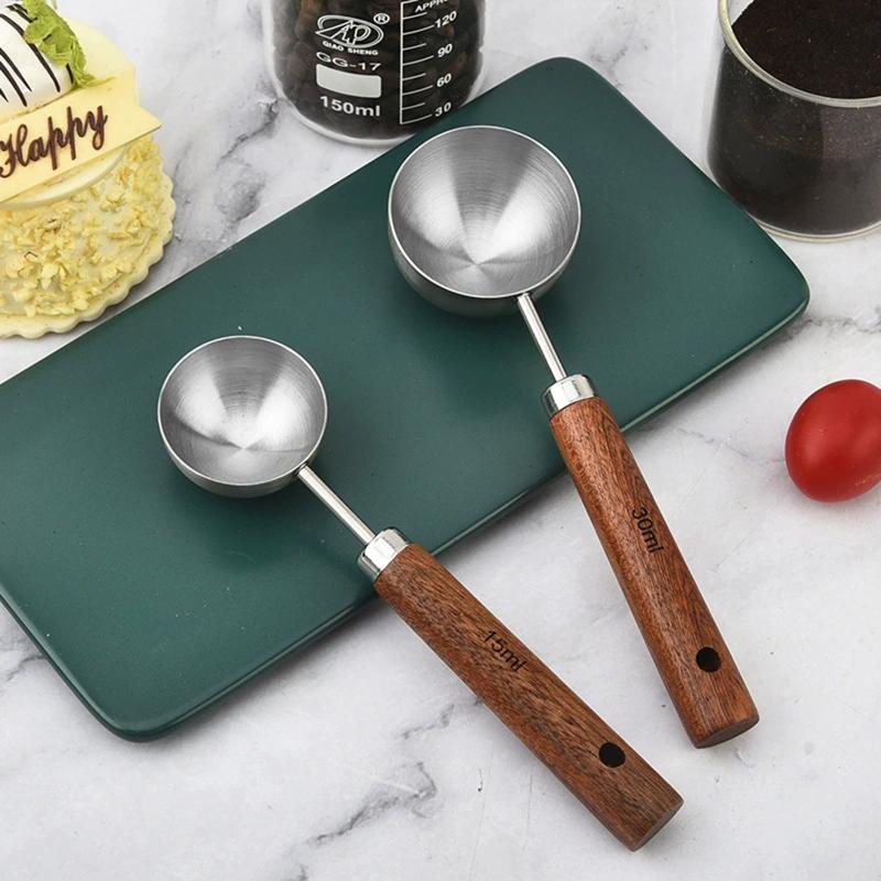 Coffee Measuring Spoon Stainless Steel Handle with Walnut Wood 1TBSP Capacity for Precise Coffee Dose Kitchen Barista Tool