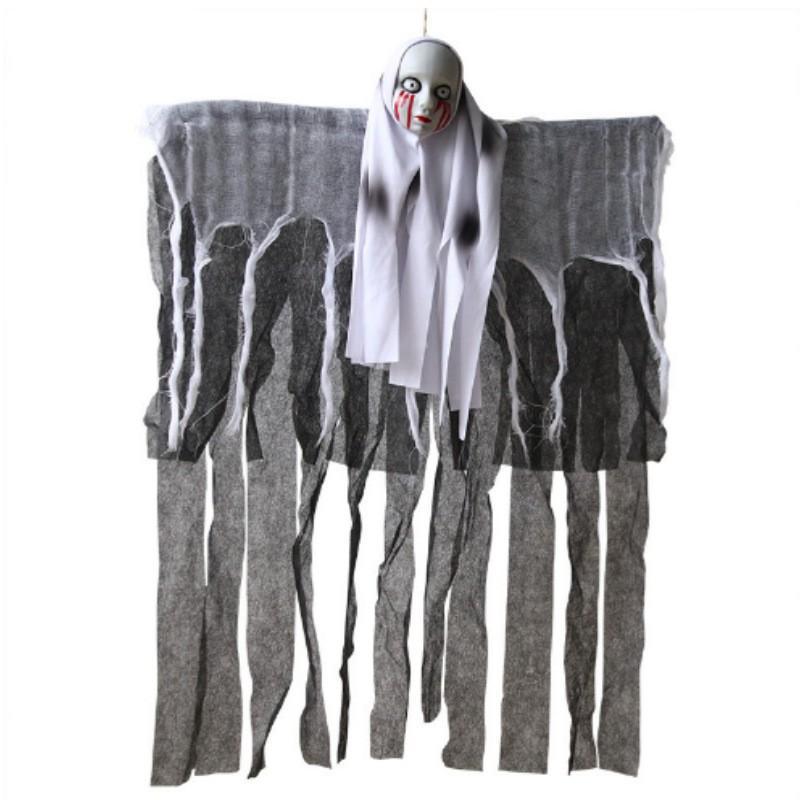 Halloween Light Up Hanging Skeleton Ghost 1Pcs Gauze Skull Ornament for Outdoor Garden Home Haunted House Party Decor