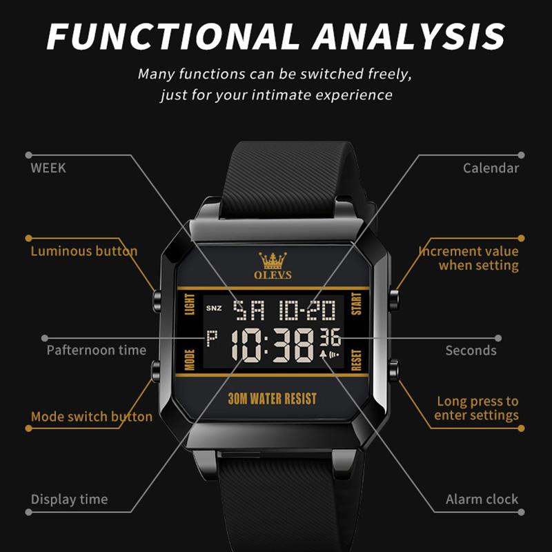 Silicone Strap Fashion Men Wristwatch Waterproof Digital Quality Multifunctional Watches for Men Calendar Luminous