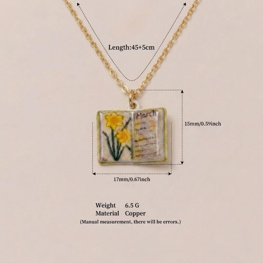 Flowers Birthday Necklace Month Design Sense Necklace Vintage Book Pendant Necklace Jewelry