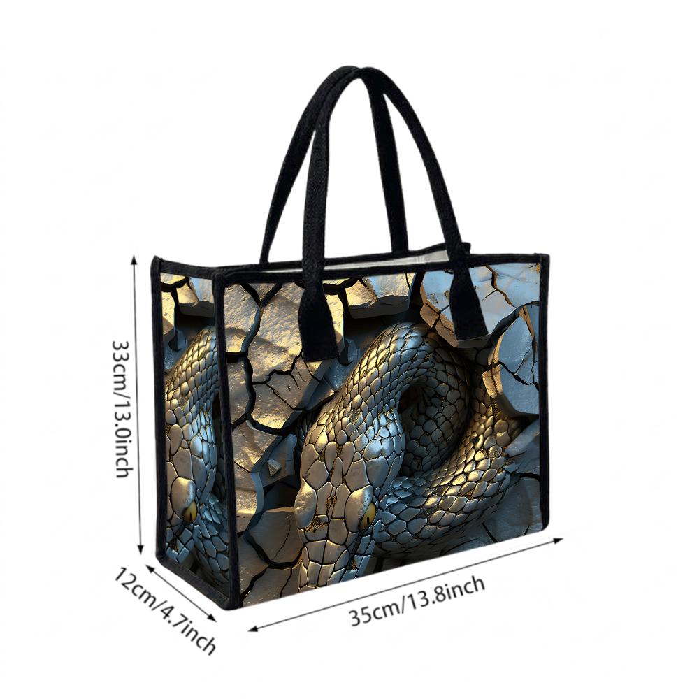 Snake Pattern Large Tote Bag Fashion Casual Portable Shoulder Bag for Daily Use Shopping Travel