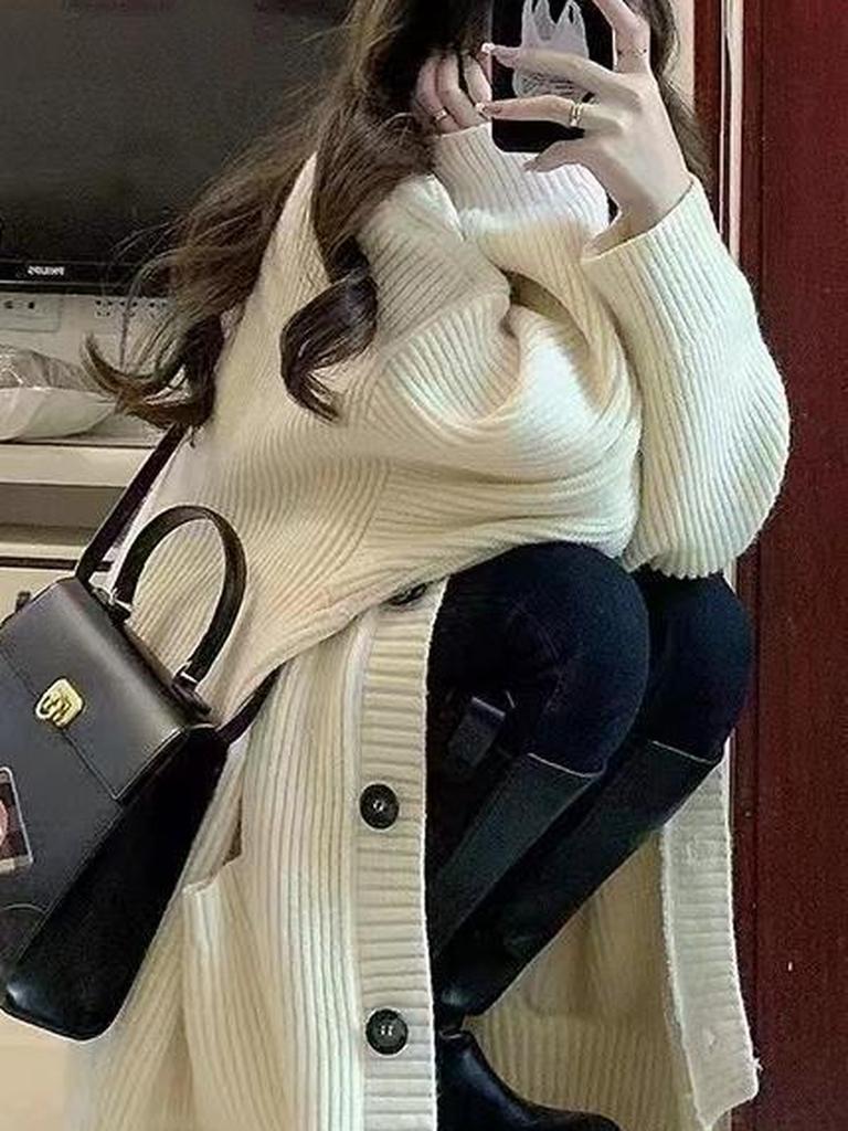Solid Color New Style Women's Oversized Knit Sweater Cardigan Coat for Autumn Winter