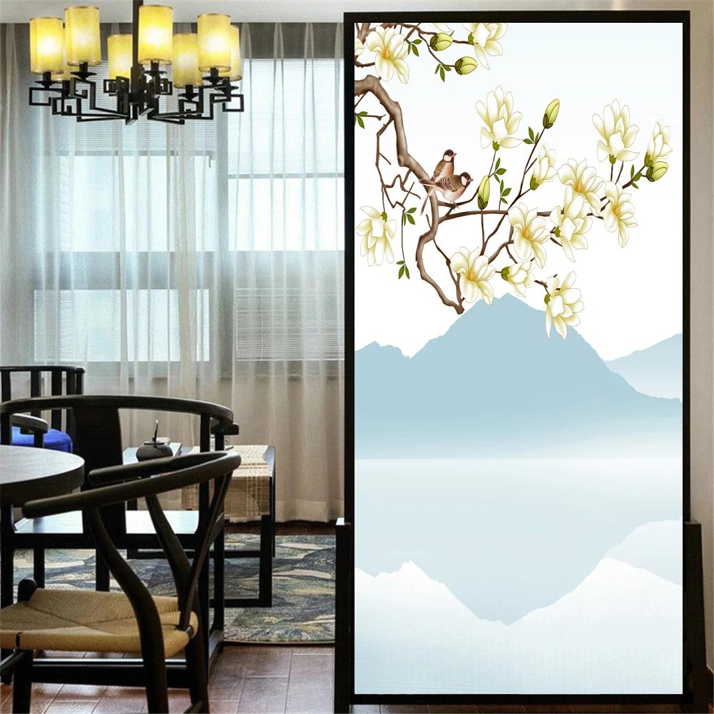 No Glue Privacy Window Film Static Cling Decorative Landscape Painting Window Treatments Window Sticker