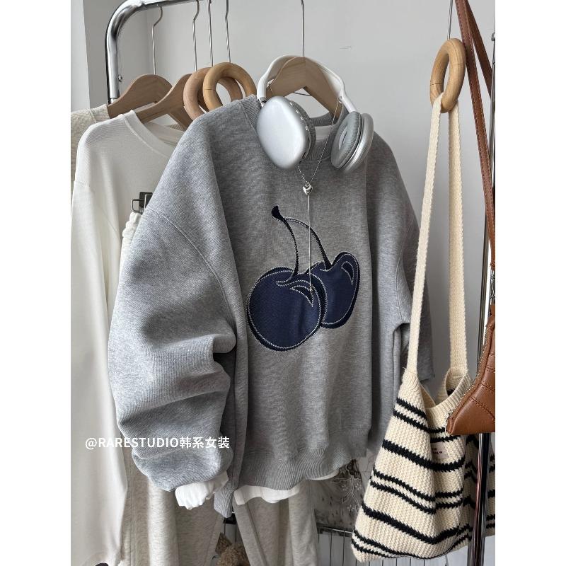 #[Imitation cotton real catties heavy industry embroidery fleece sweater women's autumn and winter