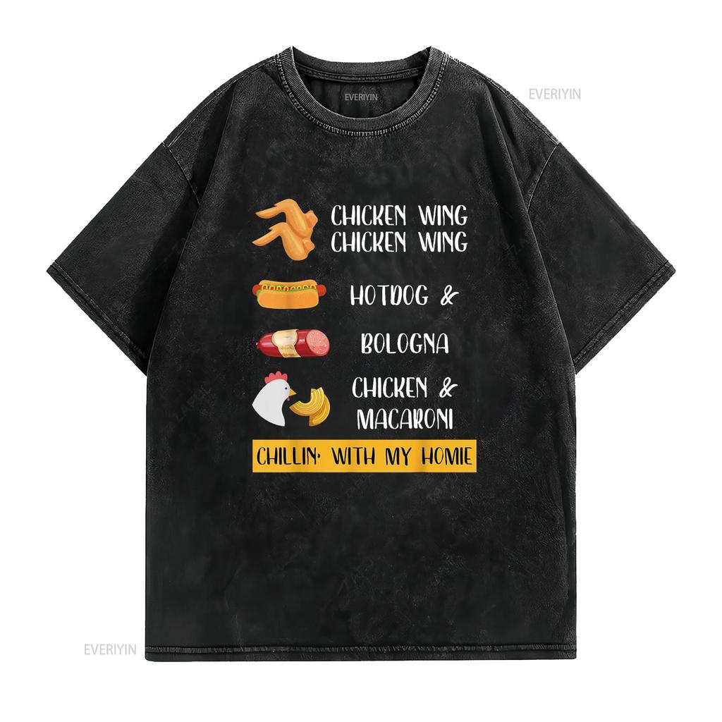 Chicken Wing Hotdog and Bologna T Shirt Kids Men vintage Washed graphic streetwear Versatile Top For Everyday Wear Unisex