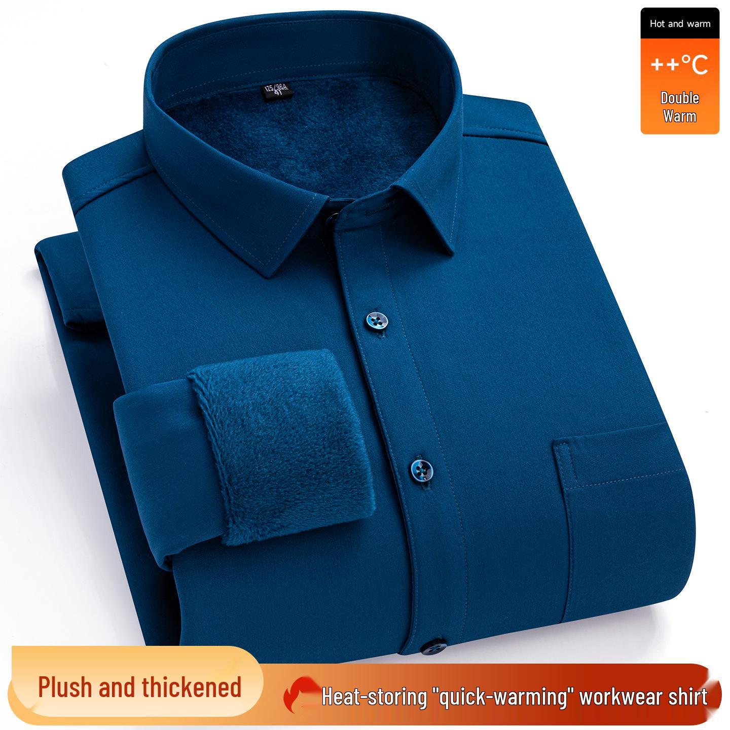 

Men s Plus Size White Winter Warm Stretch Shirt - Velvet-Lined, Thickened, Wrinkle-Resistant Workwear Size 44