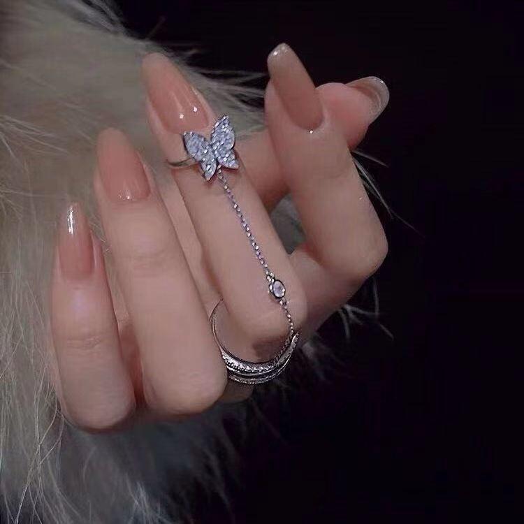 Double Finger Chain Rings for Women Ring Set Tassel Butterfly Cross Punk Rings Jewelry Ladies Fashion HipHop Jewelry