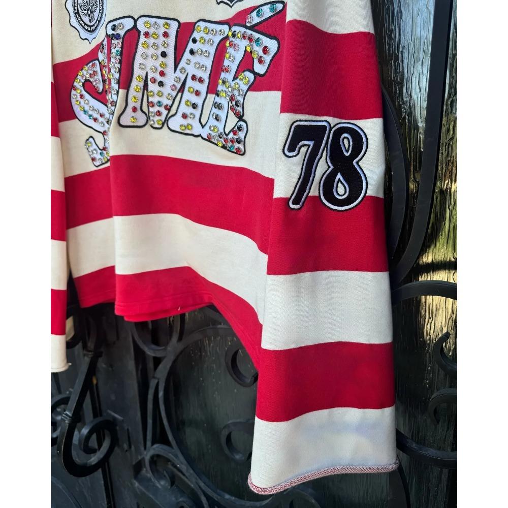 RogueWave Hip Hop Embroidery Stripe Polo Shirt Y2k Retro Fashion Classic Lapel Neck Shirt Long Sleeved T Shirt