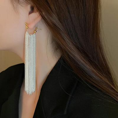 Charm Sparkling Galaxy Falls Long Tassel Drop Dangle Earrings for Women Exaggerate Stainless Steel Chain Hoop Earring Jewelry