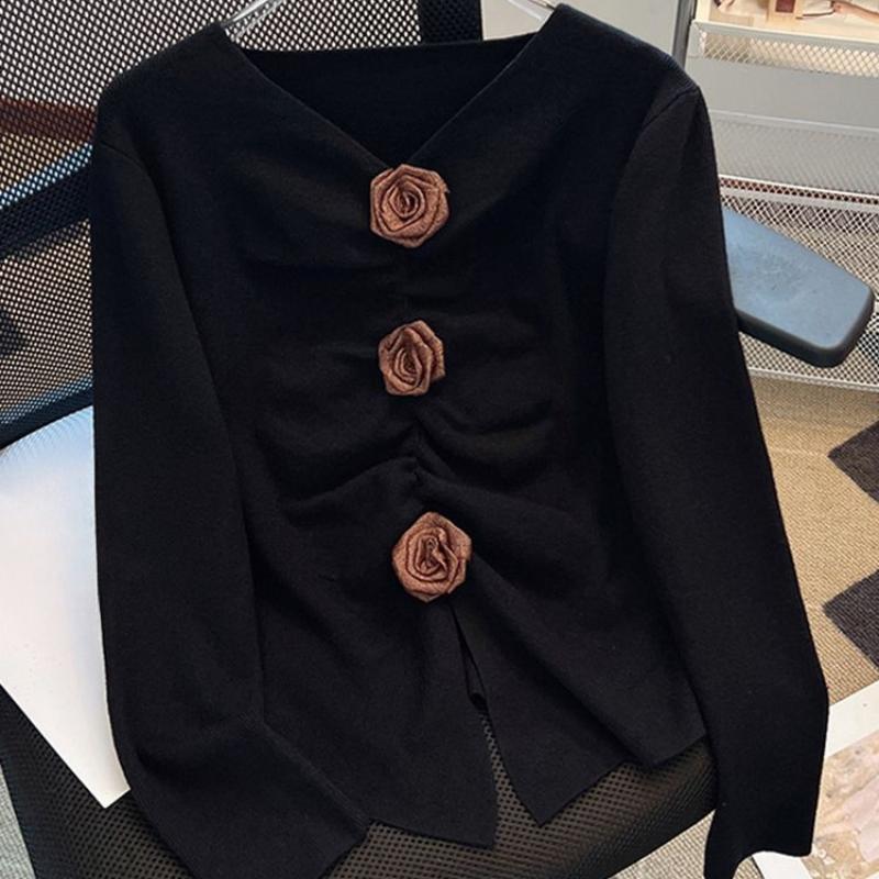 

V-образный вырез, роза, вязаные свитера для женщин, плиссированные, облегающие, с длинными рукавами, одежда для женщин, однотонные женские пуловеры, топы One Size красный