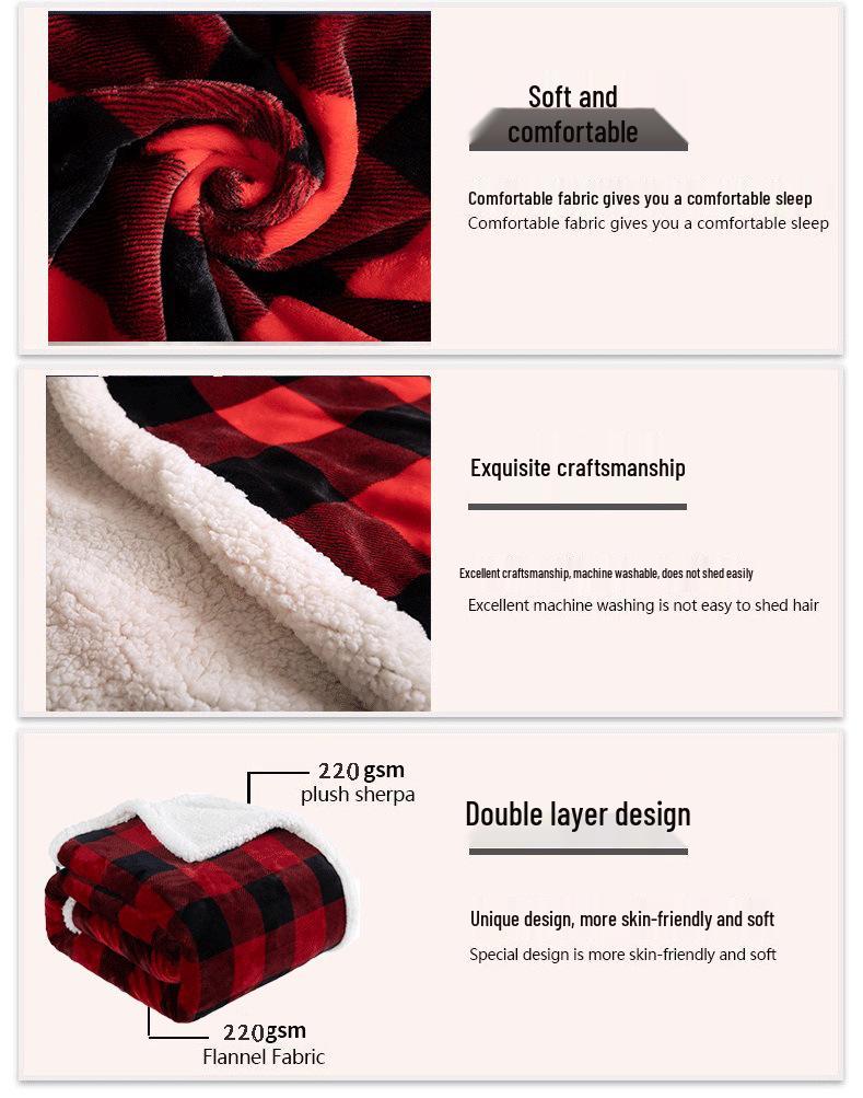 Double-Layer Lambswool Flannel Blanket: Plaid Office, Dorm, or Sofa Throw