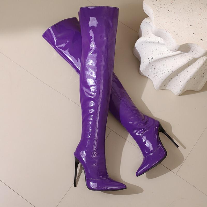 Moda Nowy Słodki Kolor Cukierkowy 12cm Wysokie Obcasy Kozaki za Kolano Kobiety Moda Stalowa Rurka Taniec Szpiczasty Cienki Obcas Długie Kozaki Rozmiar 35-48