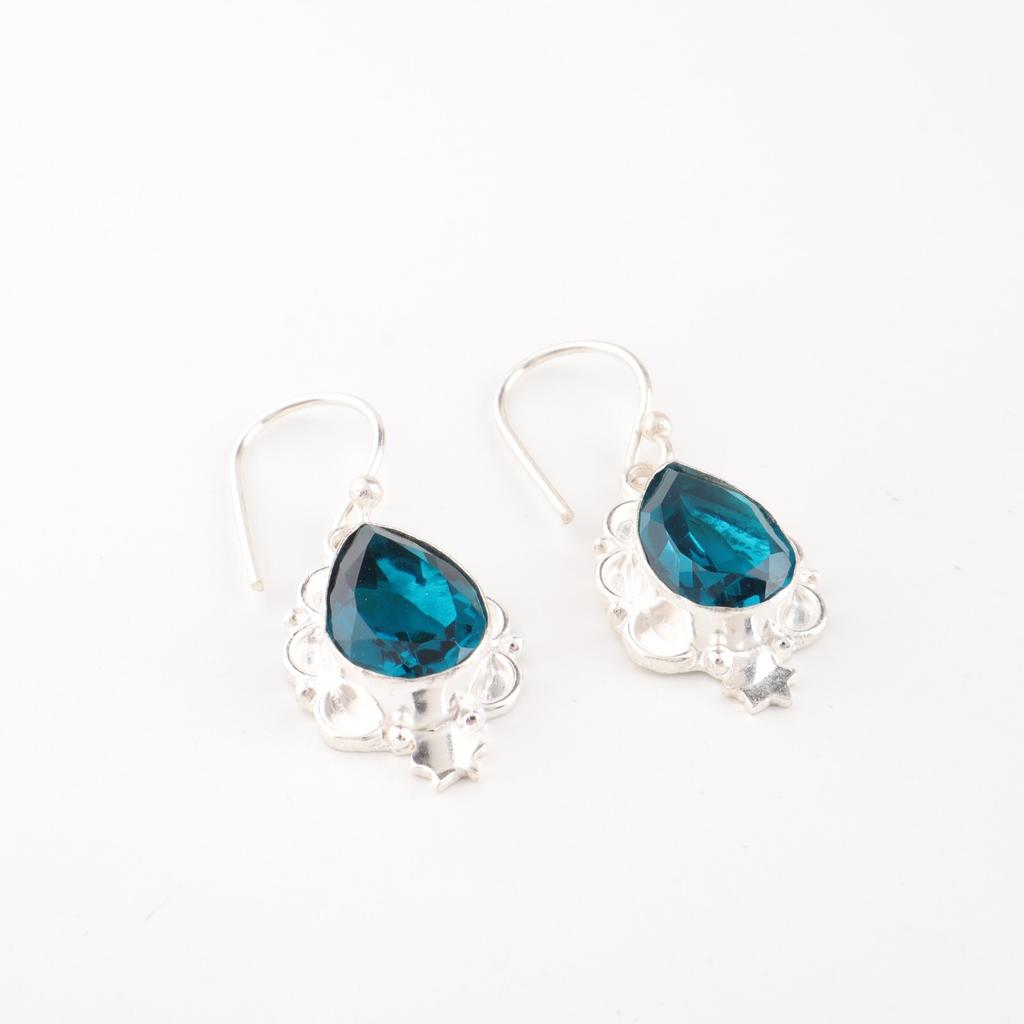 Faceted Apatite Gemstone Earrings 925 Sterling Silver Handmade Jewelry For Gift EE-163-13