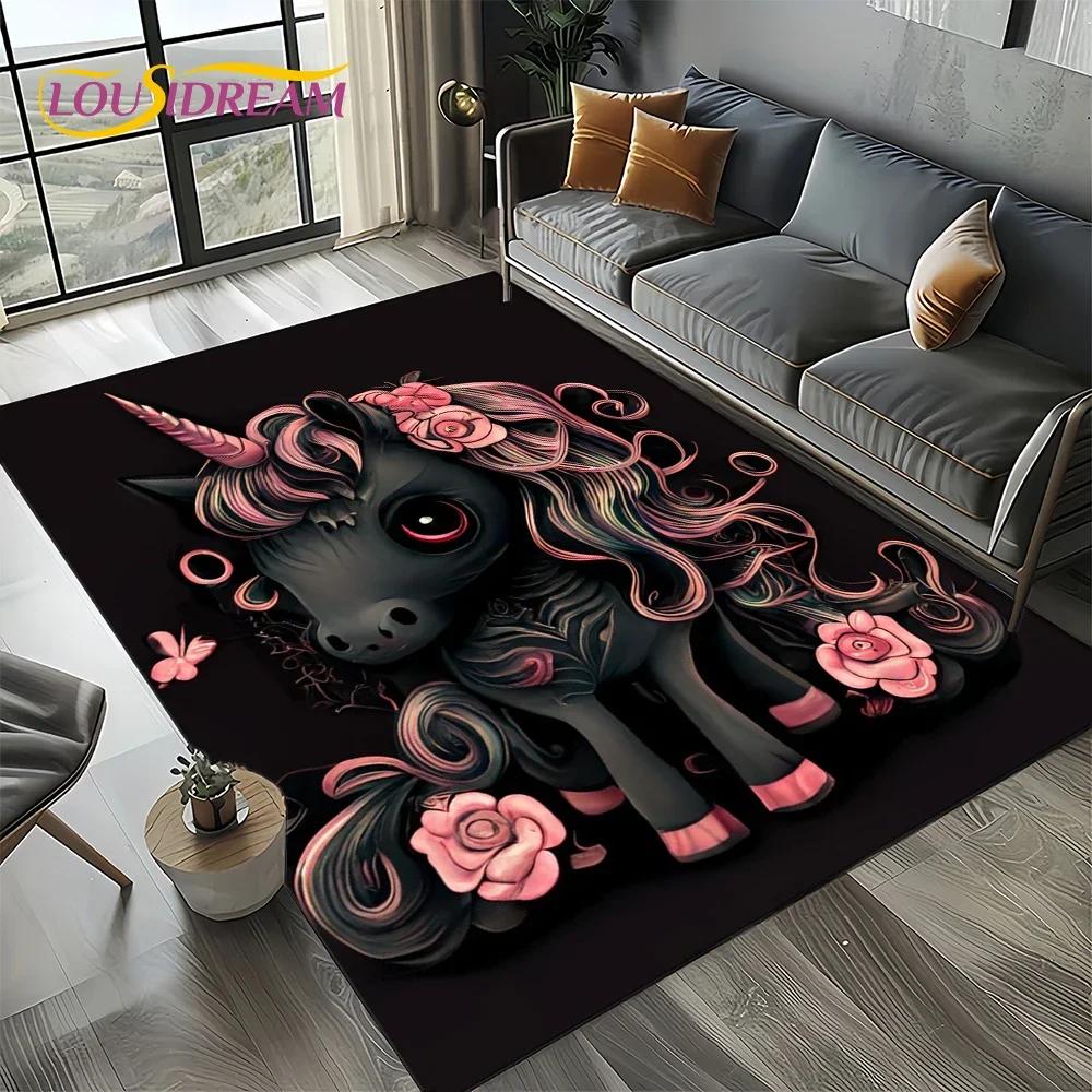 3D Cute Unicorn Cartoon Dream Girl Carpet Rug for Living Room Bedroom Home Sofa Decoration,Kid Area Rug Non-slip Floor Mat Gift