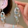 Diamond-encrusted Zircon Square Round Pearl Crystal Fringed Ear Hook Retro Ethnic Style Earrings Light Luxury High-end Earrings