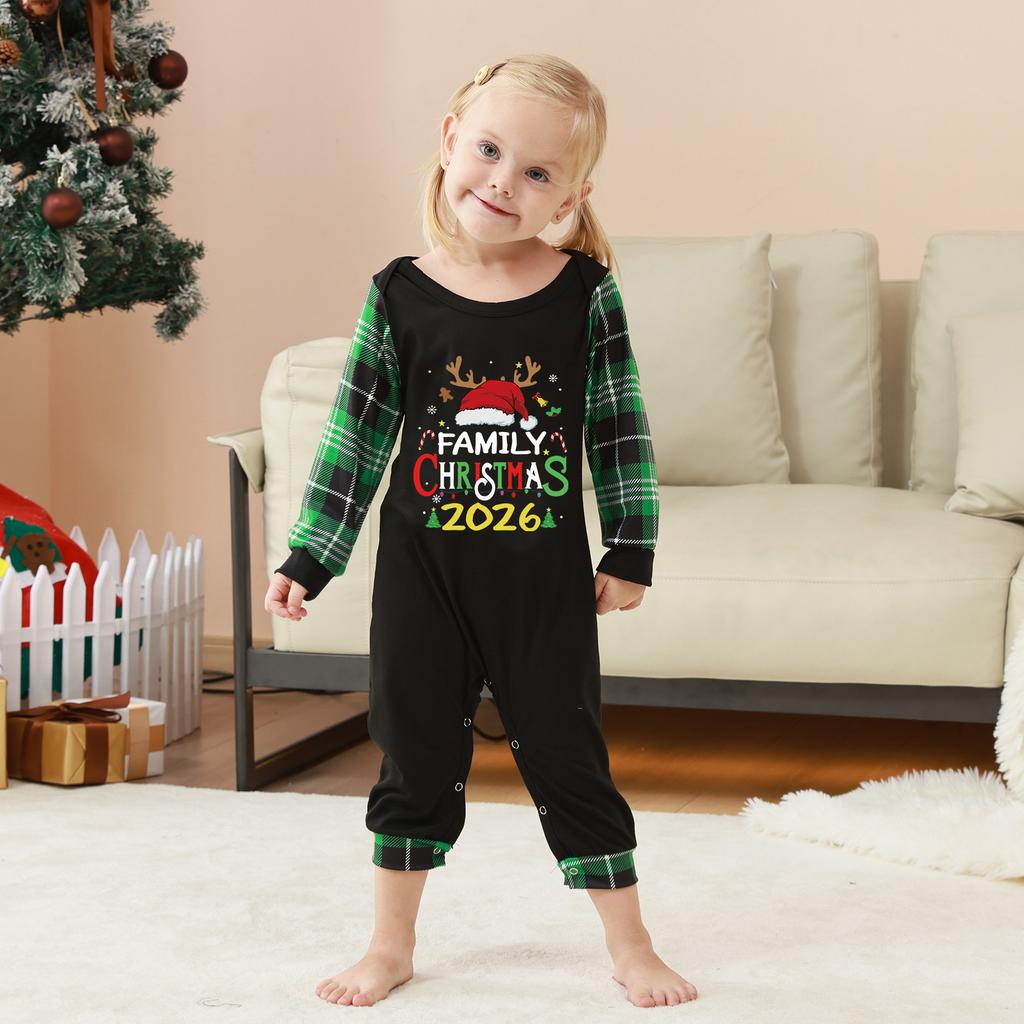 Christmas Print Family Matching Pajama Set, Round Neck Long Sleeve Top and Pants Loungewear