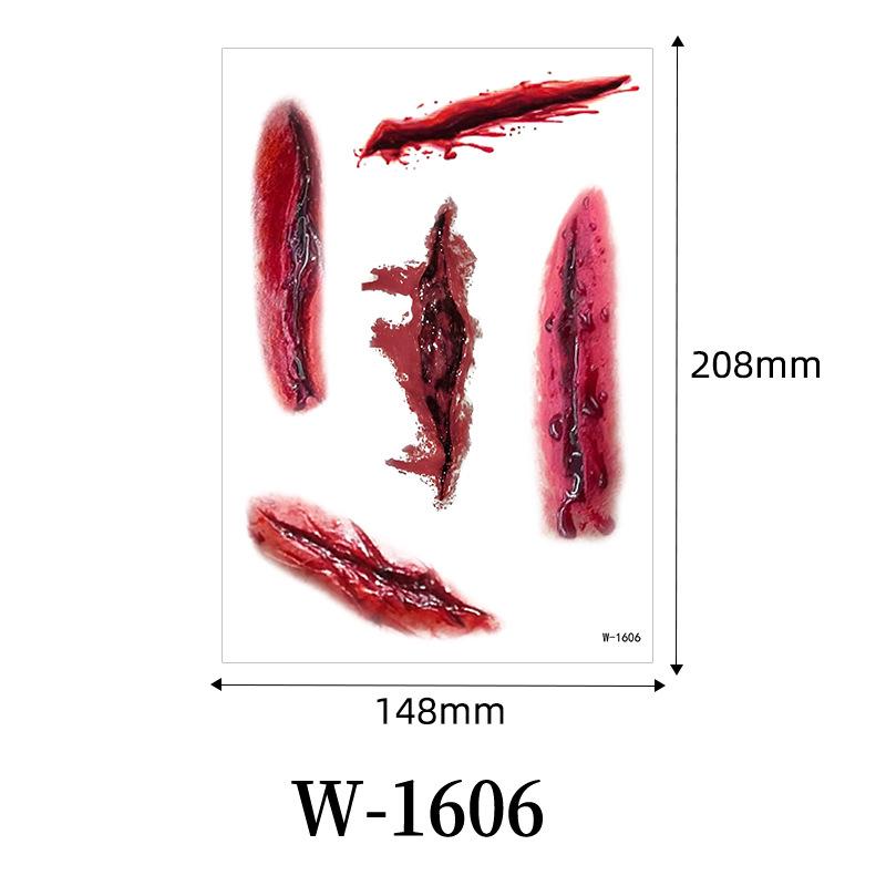 1 Sheets Halloween Scar Tattoos Stickers Temporary Bloodstain Wound Costume Festival Celebration Make Up Arm Face Tattoo