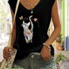 T-shirt décontracté sans manches à col en V pour femme - Mode Printemps/Été